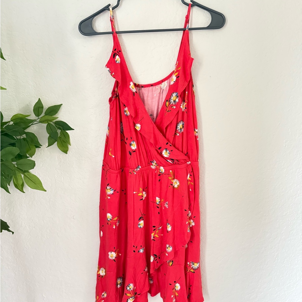 Red Floral Sleeveless Ruffle Mini Dress – Size L (No Tag)
